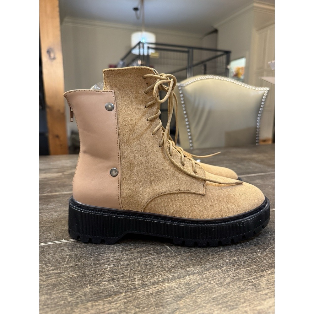 Allegra K Lace Up Zipper Platform Combat Boots Khaki Size 7 MSRP $80‎